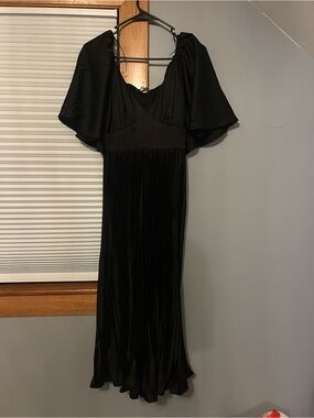Baltic Born Black Pleated Maxi Dress with Flutter Sleeves